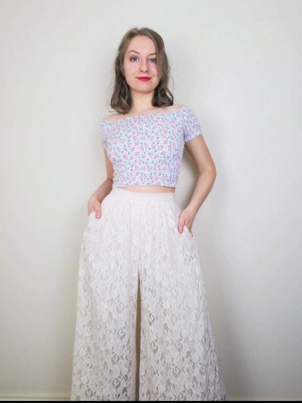 Wanderlust Cream Lace Wide-Leg Pants